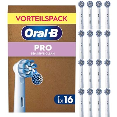 Oral-B Pro Aufsteckbürsten Sensitive Clean, Weiß, 16 Stück Original Zahnbürstenaufsatz für Elektrische Zahnbürste, Sanfte Zahnreinigung, Zahnbürstenköpfe mit X-Borsten Oral-B Pro Aufsteckbürsten Sensitive Clean, Weiß, 16 Stück Original Zahnbürstenaufsatz für Elektrische Zahnbürste, Sanfte Zahnreinigung, Zahnbürstenköpfe mit X-Borsten