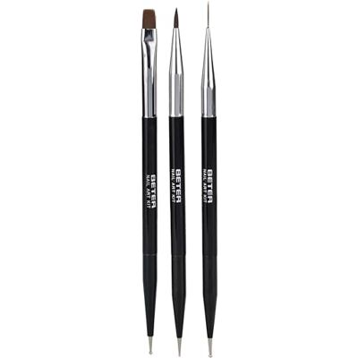 Beter – 3-teiliges Nail Art Pinsel-Set mit Doppelseitigen Spitzen, Professioneller Pinsel und Dotting Tool für Nägel, Ideal für French Maniküre, Feine Details und Farbverläufe Beter – 3-teiliges Nail Art Pinsel-Set mit Doppelseitigen Spitzen, Professioneller Pinsel und Dotting Tool für Nägel, Ideal für French Maniküre, Feine Details und Farbverläufe