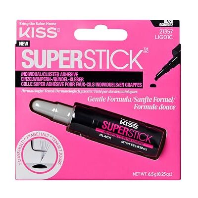 Kiss Super Stick Wimpernkleber, Cluster Kleber, sanfte Formel, 7 Tage Halt, Kaktus- & Hamamelis-Extrakt, dermatologisch getestet, wasserfester, Schwarz Kiss Super Stick Wimpernkleber, Cluster Kleber, sanfte Formel, 7 Tage Halt, Kaktus- & Hamamelis-Extrakt, dermatologisch getestet, wasserfester, Schwarz