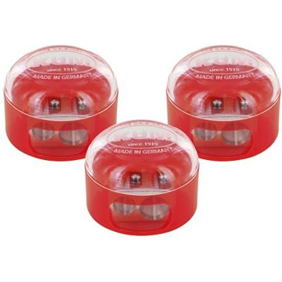 KUM Doppelanspitzer mit Deckel 208 M2, rot, 3er Pack Behälterspitzer für Blei- und Buntstifte, ideal für Schule, Büro und zu Hause KUM Doppelanspitzer mit Deckel 208 M2, rot, 3er Pack Behälterspitzer für Blei- und Buntstifte, ideal für Schule, Büro und zu Hause