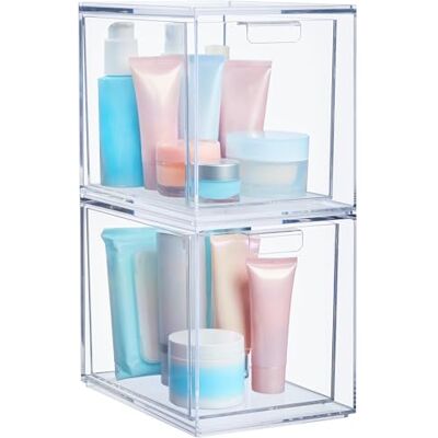 STORi Audrey Stapelbare Kosmetik-Organizer Schubladen 16,5 cm hoch Set mit 2 Stück transparent STORi Audrey Stapelbare Kosmetik-Organizer Schubladen 16,5 cm hoch Set mit 2 Stück transparent