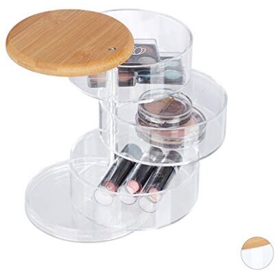 Relaxdays Make Up Organizer, rund, 3 drehbare Ebenen, für Kosmetik & Schmuck, Bambusdeckel, Kunststoff, Schminkbox, klar Relaxdays Make Up Organizer, rund, 3 drehbare Ebenen, für Kosmetik & Schmuck, Bambusdeckel, Kunststoff, Schminkbox, klar