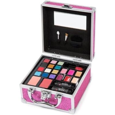 Mya Cosmetics MYA Glitter Fashion Professioneller Make-up-Koffer Lidschatten-Set, Rouge, Lippenstift, inklusive Pinsel und Make-up-Pinsel Mya Cosmetics MYA Glitter Fashion Professioneller Make-up-Koffer Lidschatten-Set, Rouge, Lippenstift, inklusive Pinsel und Make-up-Pinsel
