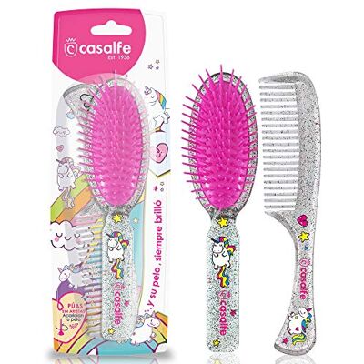 Casalfe Detangler Bürste + Kamm Einhörner und Brilli Brilli Trocknerfest, Transparent mit Glitzer (3466) Casalfe Detangler Bürste + Kamm Einhörner und Brilli Brilli Trocknerfest, Transparent mit Glitzer (3466)