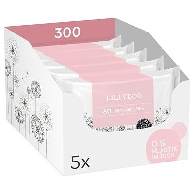 LILLYDOO Feuchttücher mit Präbiotika, 300 Stück (5 x 60), zur Stärkung der natürlichen Hautbarriere, 100% plastikfreies Tuch sanft & ohne Parfüme, Dermatologisch getestet LILLYDOO Feuchttücher mit Präbiotika, 300 Stück (5 x 60), zur Stärkung der natürlichen Hautbarriere, 100% plastikfreies Tuch sanft & ohne Parfüme, Dermatologisch getestet