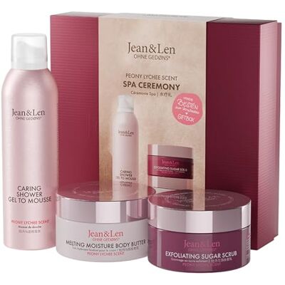 Jean & Len Spa Ceremony Giftbox Peony & Lychee, vegan Hochwertige Geschenkbox mit 3 Produkten für Körper und Geist, FSC-zertifizierte Verpackung Jean & Len Spa Ceremony Giftbox Peony & Lychee, vegan Hochwertige Geschenkbox mit 3 Produkten für Körper und Geist, FSC-zertifizierte Verpackung