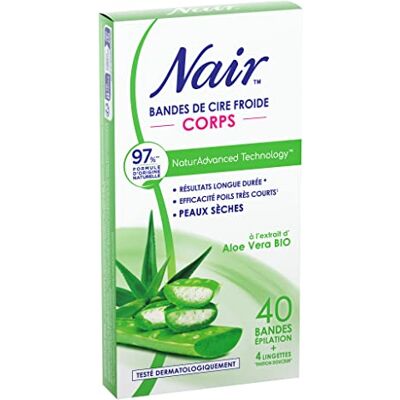 Nair Kaltwachsstreifen für den Körper, speziell für trockene Haut, mit Bio-Aloe-Vera-Extrakt, 97% natürlichen Ursprungs, NaturAdvanced Technology, 40 Streifen Nair Kaltwachsstreifen für den Körper, speziell für trockene Haut, mit Bio-Aloe-Vera-Extrakt, 97% natürlichen Ursprungs, NaturAdvanced Technology, 40 Streifen