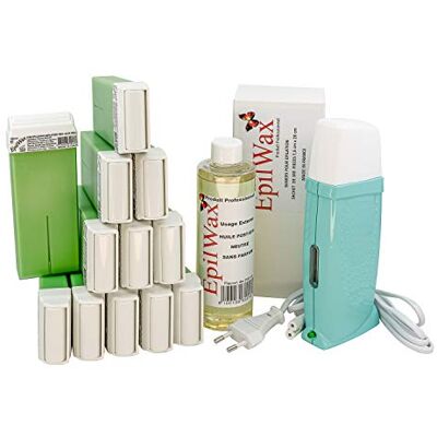EpilWax Royal Enthaarungsset Komplett mit: Professionellem Wachswärmer,12 Roll-On Wachs 100 ml mit Aloe Vera, 100 Enthaarungsstreifen, 1 Flasche mit 250 ml Öl nach der Enthaarung (Royal Aloe Vera 12 EpilWax Royal Enthaarungsset Komplett mit: Professionellem Wachswärmer,12 Roll-On Wachs 100 ml mit Aloe Vera, 100 Enthaarungsstreifen, 1 Flasche mit 250 ml Öl nach der Enthaarung (Royal Aloe Vera 12