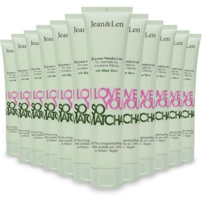 Jean & Len Handcreme I Love You So Matcha, vegan, 12 x 75 ml für normale bis trockene Hände, versorgt die Hände mit Feuchtigkeit, zieht schnell ein, vegane Handpflege, ohne Parabene Jean & Len Handcreme I Love You So Matcha, vegan, 12 x 75 ml für normale bis trockene Hände, versorgt die Hände mit Feuchtigkeit, zieht schnell ein, vegane Handpflege, ohne Parabene