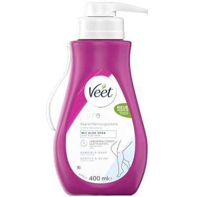 Veet Pure Haarentfernungscreme für Körper, Arme & Beine Enthaarungscreme für sensible Haut Minimum an Inhaltsstoffen, mit Bio Aloe Vera, Vegan, 400 ml Spender inkl. Spatel Veet Pure Haarentfernungscreme für Körper, Arme & Beine Enthaarungscreme für sensible Haut Minimum an Inhaltsstoffen, mit Bio Aloe Vera, Vegan, 400 ml Spender inkl. Spatel