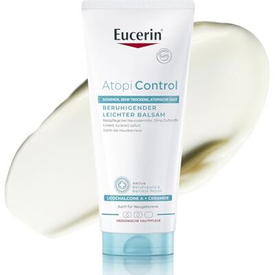 Eucerin AtopiControl Beruhigender Leichter Balsam 200 ml, Basis Hautpflege bei trockener und atopischer Haut, feuchtigkeitsspendende Körpercreme mit Ceramiden und Licochalcone A Eucerin AtopiControl Beruhigender Leichter Balsam 200 ml, Basis Hautpflege bei trockener und atopischer Haut, feuchtigkeitsspendende Körpercreme mit Ceramiden und Licochalcone A