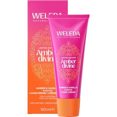 WELEDA Amber Divine Handcreme 50ml Bio Handpflege Vanille & Labdanum vegan Naturkosmetik Feuchtigkeitspflege Limited Edition Handbalsam mit Vanille, Labdanum & Vetiver Duft, pflegt trockene Hände WELEDA Amber Divine Handcreme 50ml Bio Handpflege Vanille & Labdanum vegan Naturkosmetik Feuchtigkeitspflege Limited Edition Handbalsam mit Vanille, Labdanum & Vetiver Duft, pflegt trockene Hände