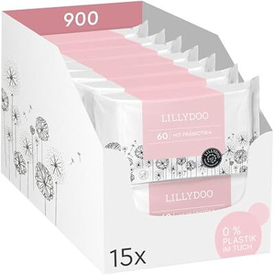 LILLYDOO Feuchttücher mit Präbiotika, 900 Stück (15 x 60),zur Stärkung der natürlichen Hautbarriere, 100% plastikfreies Tuch sanft & ohne Parfüme, Dermatologisch getestet LILLYDOO Feuchttücher mit Präbiotika, 900 Stück (15 x 60),zur Stärkung der natürlichen Hautbarriere, 100% plastikfreies Tuch sanft & ohne Parfüme, Dermatologisch getestet