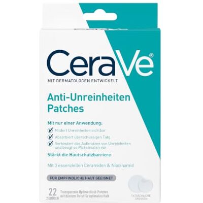 CeraVe Anti-Unreinheiten Patches Pickel Pflaster für das Gesicht, 22 Stück Für unreine Haut. Absorbiert Talg mit Hydrokolloid, Ceramiden & Niacinamid. Dermatologisch getestet CeraVe Anti-Unreinheiten Patches Pickel Pflaster für das Gesicht, 22 Stück Für unreine Haut. Absorbiert Talg mit Hydrokolloid, Ceramiden & Niacinamid. Dermatologisch getestet