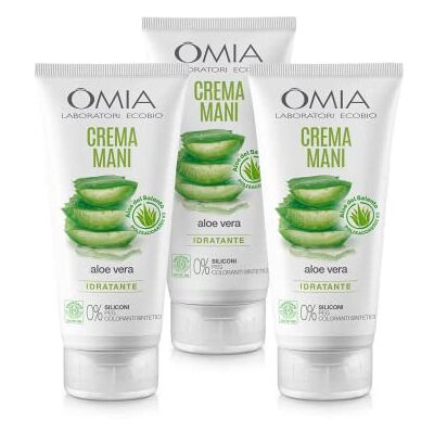 Omia Eco Bio Handcreme mit Aloe Vera von Salento, feuchtigkeitsspendende und reparierende Handcreme für eine intensive Behandlung, schnelle Absorption, fettet nicht, 3 Stück, Flaschen à 75 ml Omia Eco Bio Handcreme mit Aloe Vera von Salento, feuchtigkeitsspendende und reparierende Handcreme für eine intensive Behandlung, schnelle Absorption, fettet nicht, 3 Stück, Flaschen à 75 ml