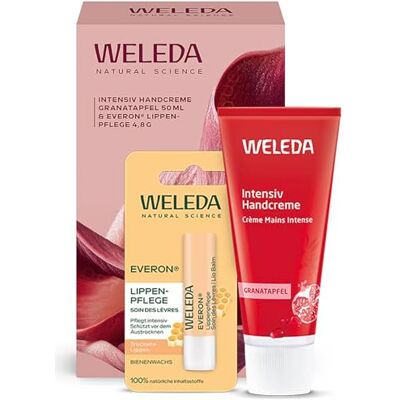 WELEDA Bio Soft Touch Handcreme & Lippenpflege Geschenkset – Naturkosmetik Geschenk Pflege Set für trockene Hände & Lippen – Feuchtigkeit Pflege Duo Granatapfel Handpflege Creme & Everon Lippenbalsam WELEDA Bio Soft Touch Handcreme & Lippenpflege Geschenkset – Naturkosmetik Geschenk Pflege Set für trockene Hände & Lippen – Feuchtigkeit Pflege Duo Granatapfel Handpflege Creme & Everon Lippenbalsam