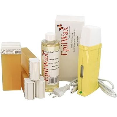 EpilWax Royal Complete Epilation Kit mit: Professionellem Wachswärmer 4 Roll-On Wachs 100 ml Honig, 100 Epilierstreifen, 1 Flasche 250 ml Öl nach der Epilation (Royal Serie Honig 4) EpilWax Royal Complete Epilation Kit mit: Professionellem Wachswärmer 4 Roll-On Wachs 100 ml Honig, 100 Epilierstreifen, 1 Flasche 250 ml Öl nach der Epilation (Royal Serie Honig 4)