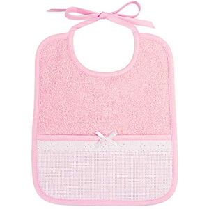 Filet Rechteckiges Lätzchen aus weichem Baumwoll-Frottee, mit Tasche aus Aida-Stoff zum Sticken und Details aus Spitze, Farbe Rosa Filet Rechteckiges Lätzchen aus weichem Baumwoll-Frottee, mit Tasche aus Aida-Stoff zum Sticken und Details aus Spitze, Farbe Rosa