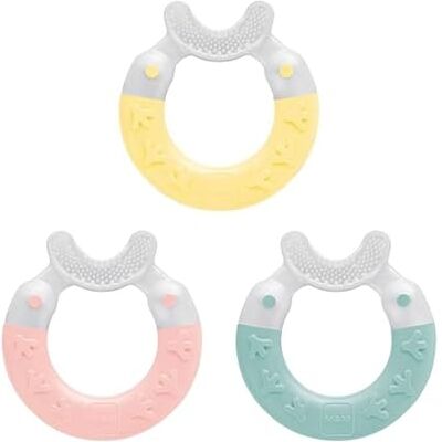 MAM Biss & Brush Dentaurolo 3+ Monate Zum Reinigen der ersten Zähne, ultraweiche Borsten, leicht zu greifende Ringform, geprägte Oberflächen, BPA-/BPS-frei MAM Biss & Brush Dentaurolo 3+ Monate Zum Reinigen der ersten Zähne, ultraweiche Borsten, leicht zu greifende Ringform, geprägte Oberflächen, BPA-/BPS-frei