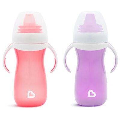 Munchkin Trinklernbecher, Trinkhalmflaschen für Babys und Kleinkinder, mit Griffen und Deckel, BPA-frei, spülmaschinenfest & auslaufsicher 296 ml, 2er-Set in lila/pink Munchkin Trinklernbecher, Trinkhalmflaschen für Babys und Kleinkinder, mit Griffen und Deckel, BPA-frei, spülmaschinenfest & auslaufsicher 296 ml, 2er-Set in lila/pink