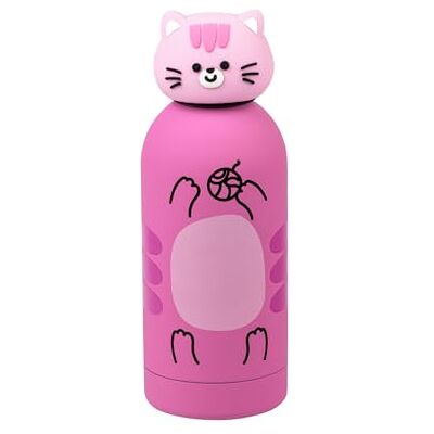 Cartomania Trinkflasche, Thermosflasche, Wasserflasche, Thermosflasche aus Edelstahl, BPA-frei, 350 ml, Silikondeckel, Kinder, Jungen, Mädchen, Geschenkidee, rosa mit Katzen Cartomania Trinkflasche, Thermosflasche, Wasserflasche, Thermosflasche aus Edelstahl, BPA-frei, 350 ml, Silikondeckel, Kinder, Jungen, Mädchen, Geschenkidee, rosa mit Katzen