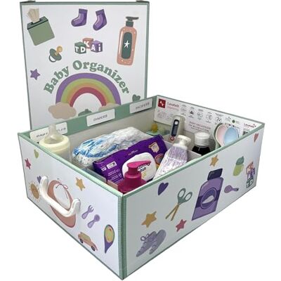 Lavatelli Baby Organizer, Aufbewahrungsbox für Babys, aus Karton, 32x42x17,5 cm, mit 4 Trennwänden für Windeln, Zubehör, Feuchttücher, Schnuller, Body, Wäsche, Wickeltisch, Kinderzimmer Lavatelli Baby Organizer, Aufbewahrungsbox für Babys, aus Karton, 32x42x17,5 cm, mit 4 Trennwänden für Windeln, Zubehör, Feuchttücher, Schnuller, Body, Wäsche, Wickeltisch, Kinderzimmer