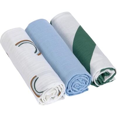 Lässig Mulltücher 3er Set 85 x 85 - Bio Baumwolle, Himmelblau Lässig Mulltücher 3er Set 85 x 85 - Bio Baumwolle, Himmelblau