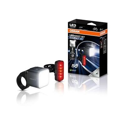 Osram LEDsBIKE COMPACT 50 Set, wiederaufladbares Fahrradlicht-Set – Vorder- und Rücklicht, StVZO-geprüft, Garmin-kompatible Halterun, DREI Beleuchtungsmodi, 50 Lux Osram LEDsBIKE COMPACT 50 Set, wiederaufladbares Fahrradlicht-Set – Vorder- und Rücklicht, StVZO-geprüft, Garmin-kompatible Halterun, DREI Beleuchtungsmodi, 50 Lux