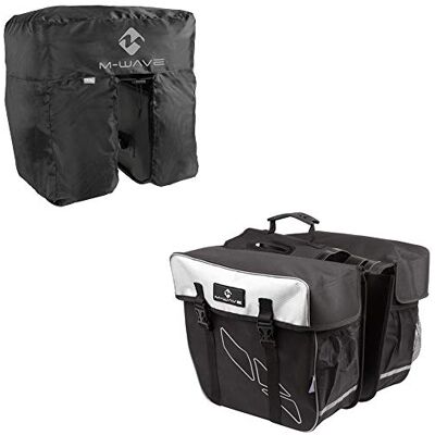 M-Wave Unisex – Erwachsene Amsterdam Double Gepäckträgertasche inkl. Regenhaube, schwarz/weiß M-Wave Unisex – Erwachsene Amsterdam Double Gepäckträgertasche inkl. Regenhaube, schwarz/weiß