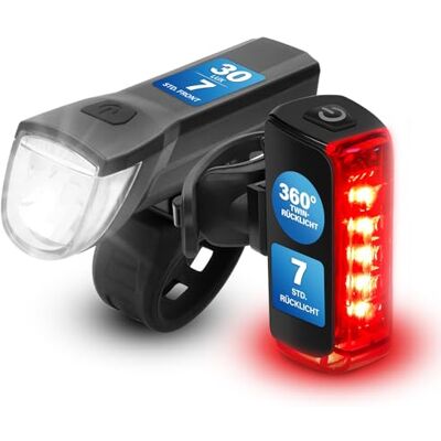 Fischer Twin Fahrradlicht Set, 360° Bodenbeleuchtung, LED Fahrradlampe 30 Lux, Akku aufladbar mit USB C, vorne und hinten werkzeuglos montierbar Fischer Twin Fahrradlicht Set, 360° Bodenbeleuchtung, LED Fahrradlampe 30 Lux, Akku aufladbar mit USB C, vorne und hinten werkzeuglos montierbar