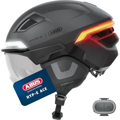 ABUS Fahrradhelm HYP-E ACE mit Frontlicht, Rücklicht und Blinklicht mit Visier (klar) und Ohrenschützern geeignet auch für E-Bike und S-Pedelec für Damen und Herren Größe L, Grau ABUS Fahrradhelm HYP-E ACE mit Frontlicht, Rücklicht und Blinklicht mit Visier (klar) und Ohrenschützern geeignet auch für E-Bike und S-Pedelec für Damen und Herren Größe L, Grau