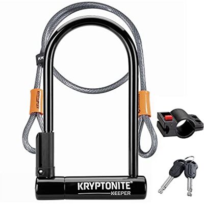 Kryptonite Keeper Standard Bügelschloss aus gehärtetem Stahl mit flexiblem Kabel und Vinylbeschichtung, Halterung, Sicherheitslevel 5/10, für Fahrräder, Gewicht 1,09 kg, 10,2 x 20,3 cm Kryptonite Keeper Standard Bügelschloss aus gehärtetem Stahl mit flexiblem Kabel und Vinylbeschichtung, Halterung, Sicherheitslevel 5/10, für Fahrräder, Gewicht 1,09 kg, 10,2 x 20,3 cm