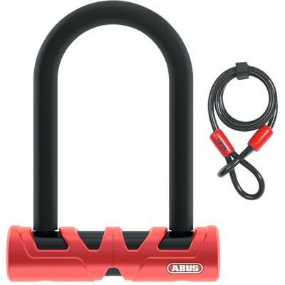 ABUS Bügelschloss Ultimate 420 + USH-Halter + Sicherungskabel Cobra 10/120 Fahrradschloss-Set -Sicherheitslevel 12 Schwarz/Rot 140 mm Bügelhöhe ABUS Bügelschloss Ultimate 420 + USH-Halter + Sicherungskabel Cobra 10/120 Fahrradschloss-Set -Sicherheitslevel 12 Schwarz/Rot 140 mm Bügelhöhe