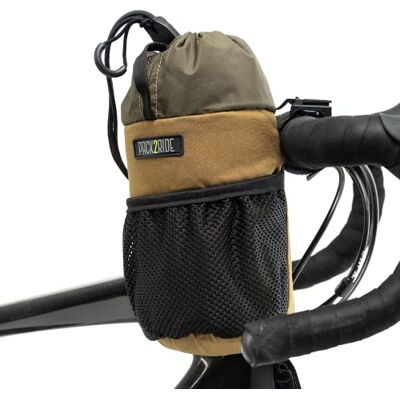 PACK2RIDE Bongo Fahrrad-LenkerTasche – wasserabweisendes, strapazierfähiges Cordura-Gewebe und großer Fahrrad-Wasserflaschenhalter, Bikepacking Vorbau Tasche für Radreisen, Coyote PACK2RIDE Bongo Fahrrad-LenkerTasche – wasserabweisendes, strapazierfähiges Cordura-Gewebe und großer Fahrrad-Wasserflaschenhalter, Bikepacking Vorbau Tasche für Radreisen, Coyote