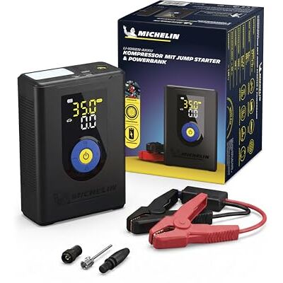 Michelin Air Power Max Hybrid Akku-Kompressor mit Jump Starter & Powerbank Li-Ionen Akku-Kompressor 3in1 Starthilfe, Luftpumpe 9,9 bar & 10.000 mAh Powerbank für Auto, Motorrad & Fahrrad Michelin Air Power Max Hybrid Akku-Kompressor mit Jump Starter & Powerbank Li-Ionen Akku-Kompressor 3in1 Starthilfe, Luftpumpe 9,9 bar & 10.000 mAh Powerbank für Auto, Motorrad & Fahrrad