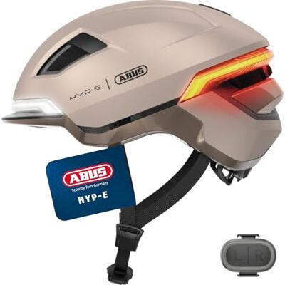 ABUS Fahrradhelm HYP-E Helm mit Frontlicht, Rücklicht und Blinklicht geeignet auch fürs Fahrradfahren auf E-Bike und S-Pedelec für Jugendliche und Erwachsene Größe L, Beige ABUS Fahrradhelm HYP-E Helm mit Frontlicht, Rücklicht und Blinklicht geeignet auch fürs Fahrradfahren auf E-Bike und S-Pedelec für Jugendliche und Erwachsene Größe L, Beige