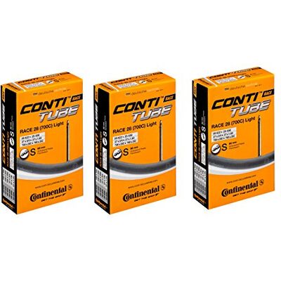 Continental Race Fahrradschläuche mit langem Ventil, Schwarz, 28 (700c) x 20–25c, 80 mm, 3 Stück Continental Race Fahrradschläuche mit langem Ventil, Schwarz, 28 (700c) x 20–25c, 80 mm, 3 Stück