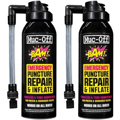Muc-Off B.A.M! Reifendichtmittel Reifenreparaturset Inflate & Repair 125 ml, 2 Pack Spray Sofortige Reparatur und Aufpumpen von Reifen Geeignet für Straßen-, CX/Kies- und MTB-Reifen Muc-Off B.A.M! Reifendichtmittel Reifenreparaturset Inflate & Repair 125 ml, 2 Pack Spray Sofortige Reparatur und Aufpumpen von Reifen Geeignet für Straßen-, CX/Kies- und MTB-Reifen