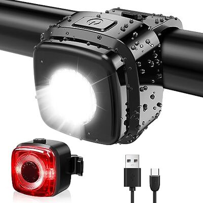 Antimi Fahrradleuchten-Set, StVZO-zugelassen Beleuchtungsset Led IPX5 Frontlicht + Rücklicht Fahrradlicht Set USB Typ C Antimi Fahrradleuchten-Set, StVZO-zugelassen Beleuchtungsset Led IPX5 Frontlicht + Rücklicht Fahrradlicht Set USB Typ C