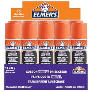 ELMER'S lila Klebestift trocknet klar für den Schulbedarf & Bastelarbeiten auswaschbar & kinderfreundlich 22 g 10 Stück ELMER'S lila Klebestift trocknet klar für den Schulbedarf & Bastelarbeiten auswaschbar & kinderfreundlich 22 g 10 Stück