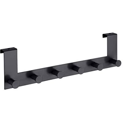 WENKO Türgarderobe Mod. Celano, Hakenleiste mit 6 Haken aus lackiertem Stahl für Türfalzstärken bis 2 cm, schwere Qualität, 39 x 11 x 5,5 cm, Schwarz WENKO Türgarderobe Mod. Celano, Hakenleiste mit 6 Haken aus lackiertem Stahl für Türfalzstärken bis 2 cm, schwere Qualität, 39 x 11 x 5,5 cm, Schwarz