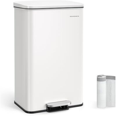 SONGMICS Mülleimer Küche, 40 Liter Abfalleimer, großer Tretmülleimer, mit Deckel, aus Stahl, Softclose, inklusive 15 Müllbeutel, weiß LTB540W4002 SONGMICS Mülleimer Küche, 40 Liter Abfalleimer, großer Tretmülleimer, mit Deckel, aus Stahl, Softclose, inklusive 15 Müllbeutel, weiß LTB540W4002