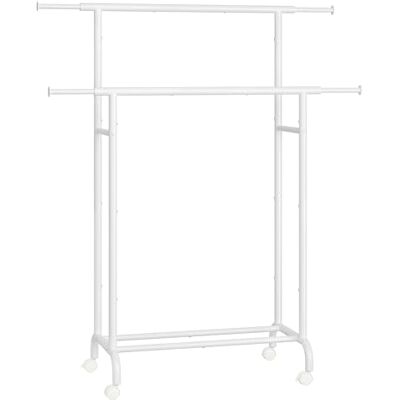 SONGMICS Kleiderständer auf Rollen, doppelte Stangen, ausziehbare Kleiderstangen, Garderobenständer aus Stahlrohren, bis 80 kg belastbar, 83-120 cm breit, wolkenweiß HSR133W01 SONGMICS Kleiderständer auf Rollen, doppelte Stangen, ausziehbare Kleiderstangen, Garderobenständer aus Stahlrohren, bis 80 kg belastbar, 83-120 cm breit, wolkenweiß HSR133W01