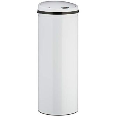 Relaxdays Sensor Mülleimer 50l, runder Edelstahl Abfalleimer, elektrischer Deckel, Automatik groß, HxD: 80 x 30 cm, weiß Relaxdays Sensor Mülleimer 50l, runder Edelstahl Abfalleimer, elektrischer Deckel, Automatik groß, HxD: 80 x 30 cm, weiß