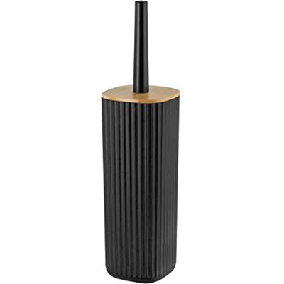 WENKO WC-Garnitur Mod. Rotello, geschlossener WC-Bürstenhalter aus Kunststoff mit Bambus-Deckel und Rillenstruktur, Ø 10 x 36 cm, inklusive WC-Bürste, Bürstenkopf auswechselbar, Schwarz/Natur WENKO WC-Garnitur Mod. Rotello, geschlossener WC-Bürstenhalter aus Kunststoff mit Bambus-Deckel und Rillenstruktur, Ø 10 x 36 cm, inklusive WC-Bürste, Bürstenkopf auswechselbar, Schwarz/Natur