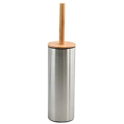 Spirella WC Bürste Klobürste Toilettenbürste „Adonis“ mit hygienischem Behälter Bambus Deckel und Silikon Bürstenkopf Silber, Stahl, INOX, 9x39cm Spirella WC Bürste Klobürste Toilettenbürste „Adonis“ mit hygienischem Behälter Bambus Deckel und Silikon Bürstenkopf Silber, Stahl, INOX, 9x39cm