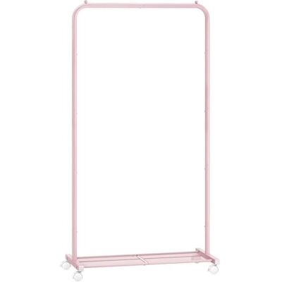 SONGMICS Kleiderständer, Kleiderstange auf Rollen, Garderobenständer 74 cm breit, Rollgarderobe mit Gitterablage, bis 35 kg belastbar, 2 Rollen arretierbar, Stahlrahmen, pastellrosa HSR130R01 SONGMICS Kleiderständer, Kleiderstange auf Rollen, Garderobenständer 74 cm breit, Rollgarderobe mit Gitterablage, bis 35 kg belastbar, 2 Rollen arretierbar, Stahlrahmen, pastellrosa HSR130R01