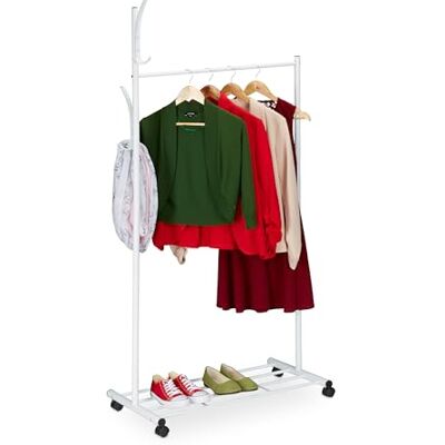Relaxdays Garderobe mit Rollen, HxBxT: 165 x 80 x 44 cm, Metall, Ablage, mobiler Kleiderständer, Rollgarderobe, weiß Relaxdays Garderobe mit Rollen, HxBxT: 165 x 80 x 44 cm, Metall, Ablage, mobiler Kleiderständer, Rollgarderobe, weiß