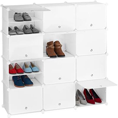 Relaxdays Schuhschrank, 24 Fächer mit Türen, Regalsystem für Schuhe, Kunststoff & Metall, HxBxT: 125 x 125 x 32 cm, weiß Relaxdays Schuhschrank, 24 Fächer mit Türen, Regalsystem für Schuhe, Kunststoff & Metall, HxBxT: 125 x 125 x 32 cm, weiß