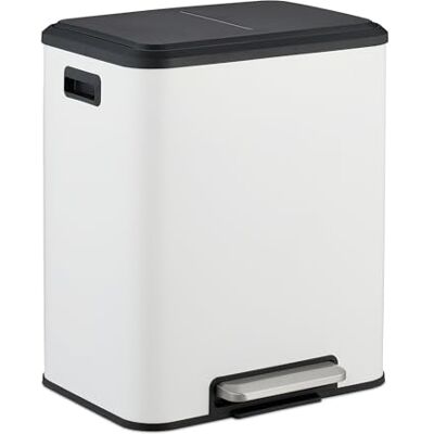 Relaxdays Mülleimer 2 x 15 Liter, Küchenmülleimer mit entnehmbare Inneneimer, Absenkautomatik und Trittpedal, Weiß Relaxdays Mülleimer 2 x 15 Liter, Küchenmülleimer mit entnehmbare Inneneimer, Absenkautomatik und Trittpedal, Weiß